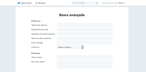 Página de busca avançada do Twitter