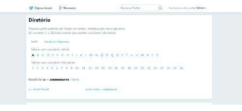 Página de procurar perfis públicos do Twitter