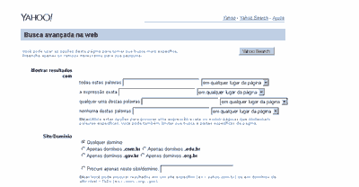 Busca avançada do yahoo Search